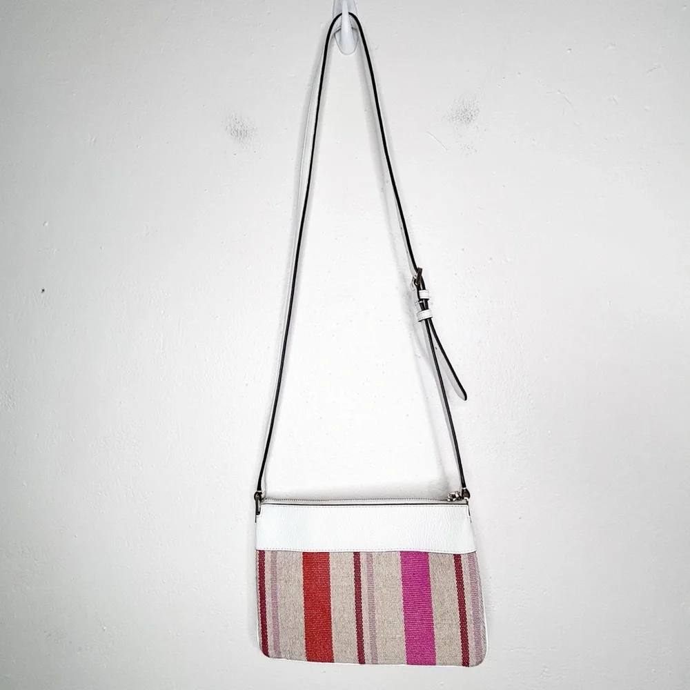Kate Spade New York Leila Triple Gusset Crossbody Purse Striped Pink White EUC